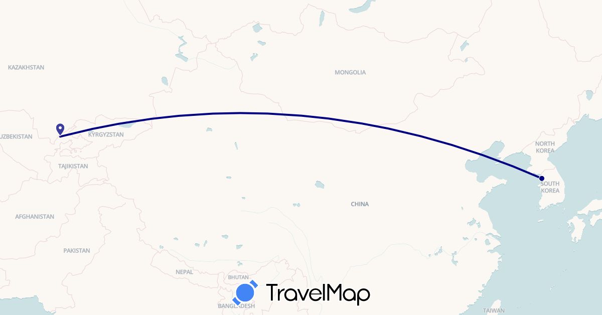 TravelMap itinerary: driving in South Korea, Uzbekistan (Asia)